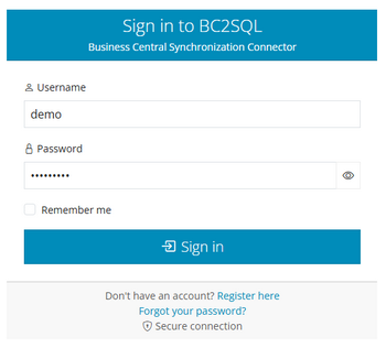 Login page