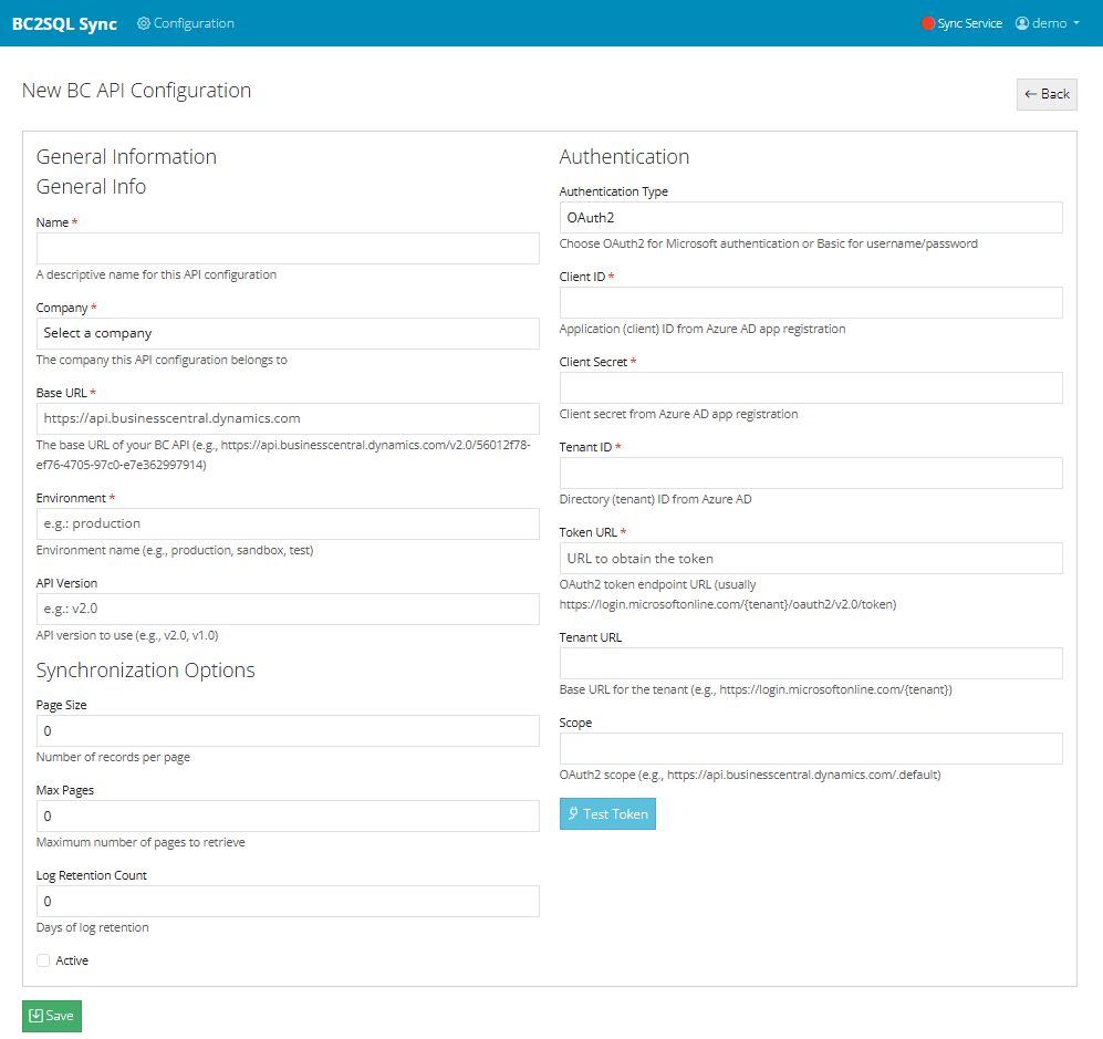 BC API configuration