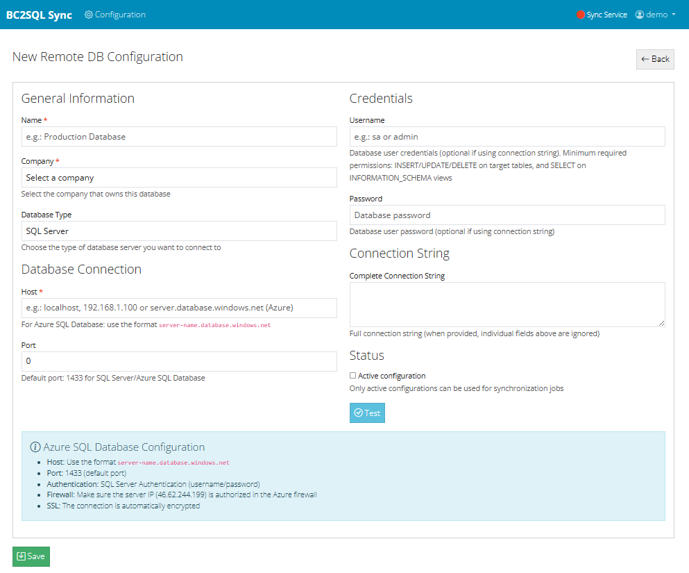 Database configuration