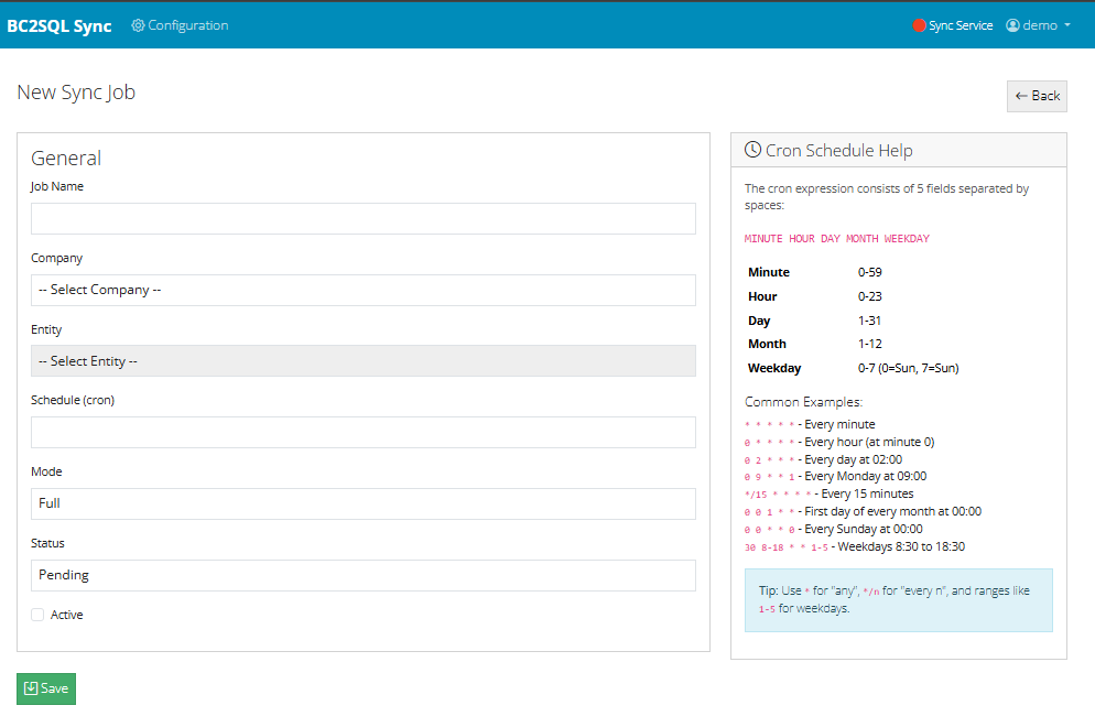 Sync job configuration